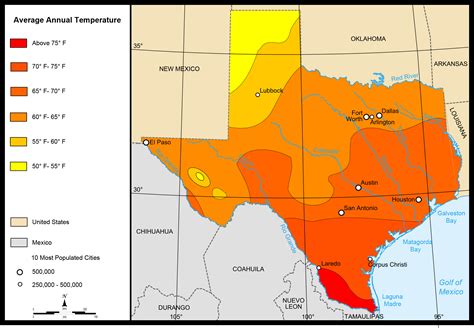 Average temperature in texas - 45.1°F. 65.1°F. Dec. 36.8°F. 56.5°F. Dallas-Fort Worth's coldest month is January when the average temperature overnight is 34.0°F. In July, the warmest month, the average day time temperature rises to 95.4°F. 
